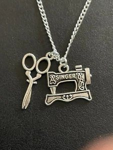 ❤️ 1 LIEBE NÄHEN CHARM HALSKETTE 18" versilbert Kette Geschenktüte - Bild 1 von 2