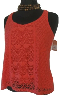 MUDD Juniors Blouse Crochet Lace Crop Sleeveless Top Size Small Cayenne NEW - Image 1 of 4