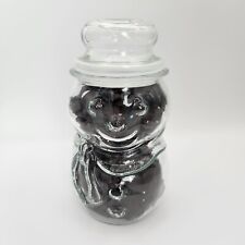 VTG Libbey Canada Glass Clear Snowman Candy Jar Top Hat Lid Christmas Holiday