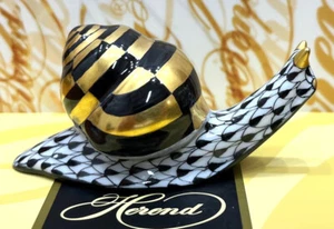 HEREND SNAIL FIGURINE BLACK FISHNET PATTERN,3 inches long,BRAND NEW BOXED - Picture 1 of 9