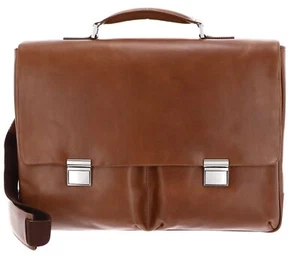 LEONHARD HEYDEN Chicago Briefcase 2 Compartments Aktentasche Tasche Brown Neu - Afbeelding 1 van 7