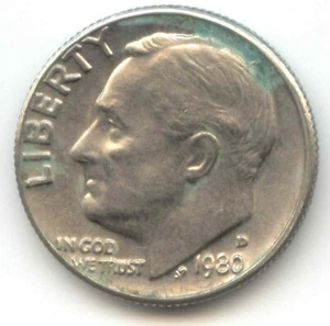 USA 1980D Ten Cent American Roosevelt Dime 1980 D 10c 10 c (coin lot D) - Picture 1 of 2
