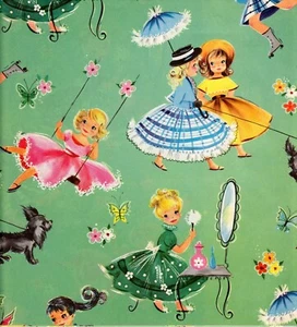 Vintage Retro Girls in Summer 8x8 Cotton Fabric Block - Quilting, Crafts - Picture 1 of 1