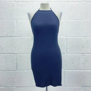 SCHWARZES TRIKOT HALTER AUSSCHNITT MINI KLEID ÄRMELLOS BODYCON Y2K UK 8 - Bild 1 von 6
