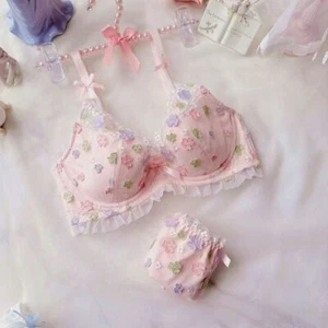 Womens 3/4 Cup Pink White Bra Panties Underwear 38C 38D 38E 40C 40D 40E Bra Set - Picture 1 of 22