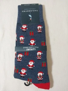 Santa Socks TAILORBYRD Christmas Pima Cotton Blend Size 10-13 NEW Blue Red - Picture 1 of 5