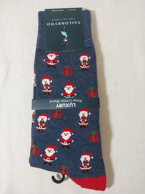 Носки Santa TAILORBYRD Christmas Pima хлопковая смесь размер 10-13 НОВЫЕ синие красные - Изображение 1 из 4