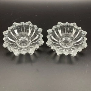 Libbey Canada Crystal Starburst Taper Candle Holders X 2 Vintage Clear Glass - Picture 1 of 8