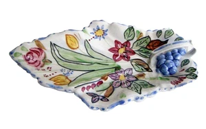 Blue Ridge China Handled Celery Canape Relish Plate Hand Painted Flowers Grapes - Picture 1 of 3