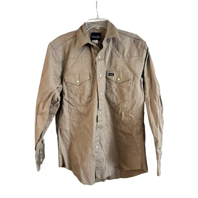 Camisa De Colección Wrangler Brushpopper Para Hombres Grande Beige Tostado Perla Snap Vaquero Rodeo Foto 1 de 4