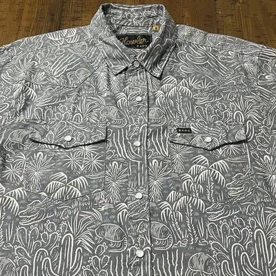 Howler Bros Pearl Snap Shirt Mens Medium Armadillo Alligator Print Short Sleeve - Image 1 of 4