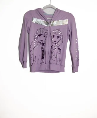 Moletom com capuz roxo tema Frozen com estampa de Elsa e Anna para meninas tamanho G Disney algodão/po - Imagem 1 de 4