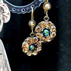 Michal Negrin Earrings With Champagne Swarovski Crystals Aurora Blue Flower Gift