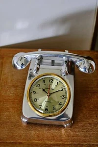 Silver Chrome Vintage Desk Home Decor Telephone Table Clock Christmas Gift - Picture 1 of 6