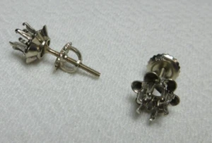 14K WHITE GOLD EARRING MOUNTINGS 6 PRONG FINDINGS JEWELRY MAKING SCREW BACK POST - Picture 1 of 11