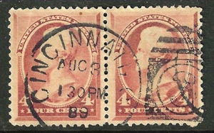 Sc #215 Pair Cincinatti Duplex Cancel 4 Cent Jackson Bankote 1888 US 52F24 - Picture 1 of 1