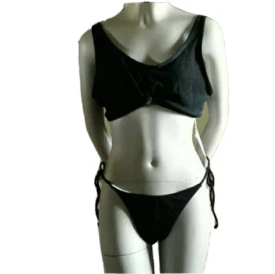 Conjunto de bikini negro acanalado de dos piezas Zaful para mujer talla L (8) -NUEVO CON ETIQUETAS Foto 1 de 4
