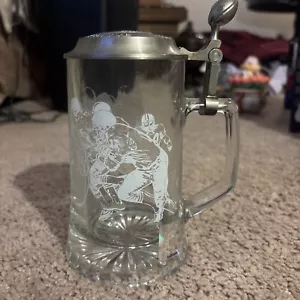NFL Glass Etched Lidded Beer Stein Made In Germany National Football League - Picture 1 of 3