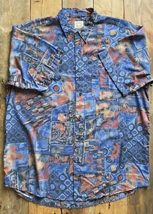 Vintage Casual Club Retro/Abstract Pattern Short Sleeve Shirt - Large - Blue - Picture 1 of 11