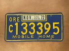 1972 Oregon License Plate Trailer Mobile Home # C 133395