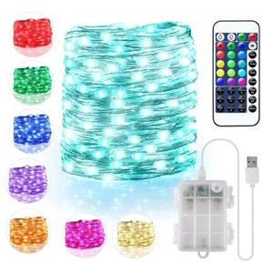 Outdoor Lights String Patio Waterproof 16 Color Battery Operated & Usb Powered - Picture 1 of 9