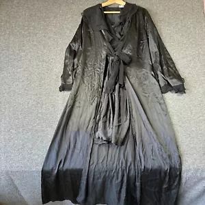 Y2K NWT Shirley of Hollywood Nightgown Robe Set Womens Medium Black Satin - Picture 1 of 18