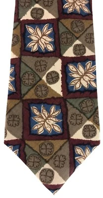 Corbata Bajo 100% Seda Para Hombre Multicolor Tema Naturaleza Marrones y Azules De Colección Foto 1 de 4