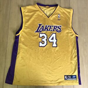 Vintage LA Lakers # 34 Shaq O'Neal purple/ gold Reebok basketball  jersey 2xl