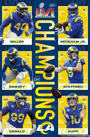 Los Angeles Rams SUPER BOWL LVI CHAMPIONS 2022 Official 6-Player 22x34 POSTER Cover