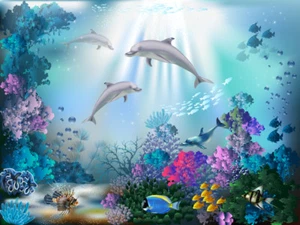 Carta da parati fotografica delfini cameretta bambini delfini - carta da parati incollata o autoadesiva - Foto 1 di 2