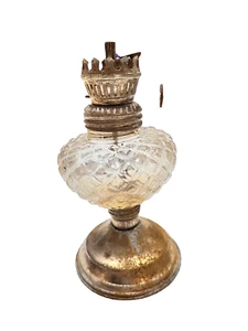 Vintage Mini Oil Lamp Footed 6" Pressed Glass Diamond Design Hong Kong - Picture 1 of 4