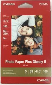 Carta fotografica Canon PP-201 Plus Glossy II 4"x6" pollici 100 fogli per stampante inkjet - Foto 1 di 2