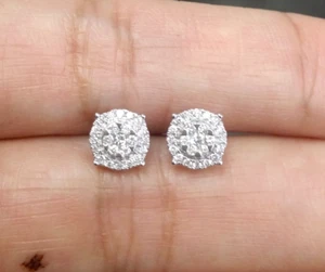 DEAL! 10K Gold Genuine Cluster Diamond Halo Round Studs Earrings .25 ct 6 mm - Picture 1 of 9