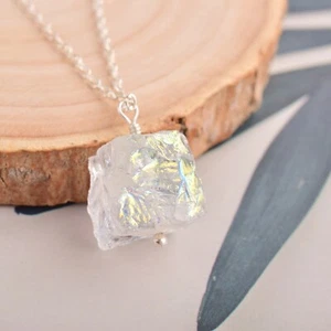 Natural Angel Aura Crystal Pendant Dainty Necklace Healing Gemstone Jewelry - Picture 1 of 6
