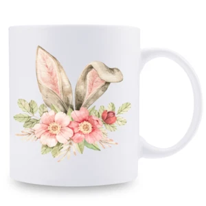 Taza con mango blanco orejas y flores de conejo de 11 oz, 2 lados - Taza Feliz Pascua - Imagen 1 de 13
