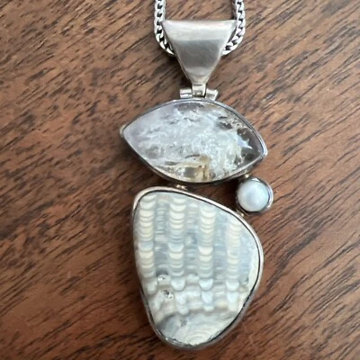 Collar Colgante Racimo Plata Esterlina 925 Nacido Estelar Perla Fósil Color Neutro Foto 1 de 4