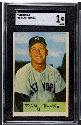 Mickey Mantle 1954 Bowman SGC 1! *¡RECIÉN GRADUADO! *¡REVERSO INOXIDABLE! *¡CLÁSICO! Foto 1 de 2