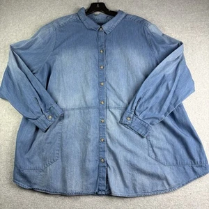 J Jill Denim Tunika Oberteil Damen 2X Langarm Knopfleiste Chambray Coastal - Bild 1 von 13