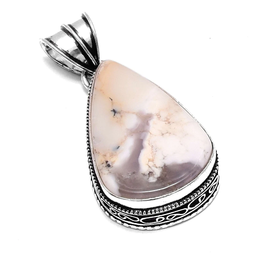 Pingente de pedra preciosa étnica antiga feita à mão de opala dendrita 1,8" CP-233 - Imagem 1 de 1