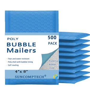 #000 4x8 (4x7) Poly Bubble Padded Envelopes Mailers Shipping Bag LT Blue 500 PCS - Picture 1 of 6