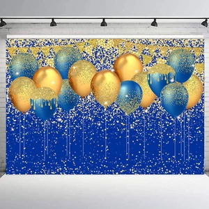 Globo dorado de 10x8 pies para decoración de fiestas pancarta de vinilo azul telón de fondo foto fondo - Imagen 1 de 11