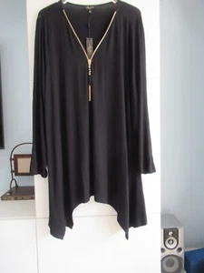 WOMAN Size 3X, Half Zip Front Tunic Long SLV, V-Neck Bling Zip Puller, Black NWT - Picture 1 of 8