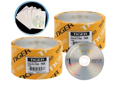 400-Pack  Tiger 16X Logo DVD-R Blank Disc 4.7GB + 400 Paper Sleeves - Image 1 of 4
