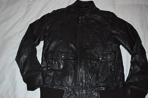 Authentic Energie Gold Bomber Leather Jacket Mens Black Size XL* - Picture 1 of 9