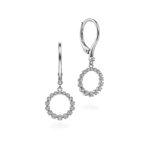 NEW Gabriel $1,100 14K White Gold Open Circle Diamond Drop Earrings EG13849W45JJ - Picture 1 of 2