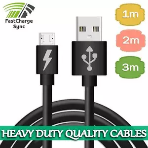 Heavy Duty Long Fast Charge Micro USB Data Power Phone Charger Cable 2m 3m Lead - Picture 1 of 10