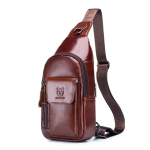 Herren Leder Schlinge Rucksack - Multitasche, Brusttasche mit Kopfhörerloch XB-121 - Bild 1 von 11
