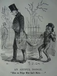 SCHEMA DER FINANZREFORM - EIN KUNSTVOLLES AUSWEICHEN Original 1849 viktorianische Karikatur - Bild 1 von 2