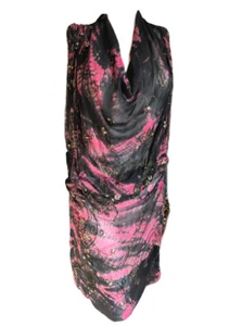 Vestido de seda All Saints negro y rosa tie dye con cuentas talla XS/S Reino Unido 8/10 - Imagen 1 de 12