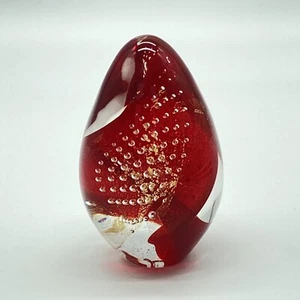 GES GLASS EYE STUDIO Ei Briefbeschwerer rot und gold bullicante Kunst Glas handgefertigt - Bild 1 von 8